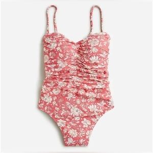 J Crew Swimsuit Ruched sweetheart one-piece tossed floral Sz 6 Removable Straps